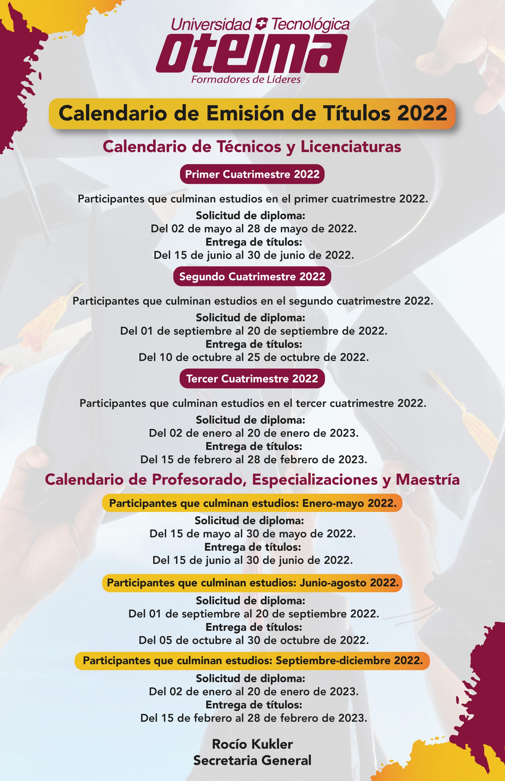 CALENDARIO DE ENTREGA DE DIPLOMAS CALENDARIO DE ENTREGA DE DIPLOMAS