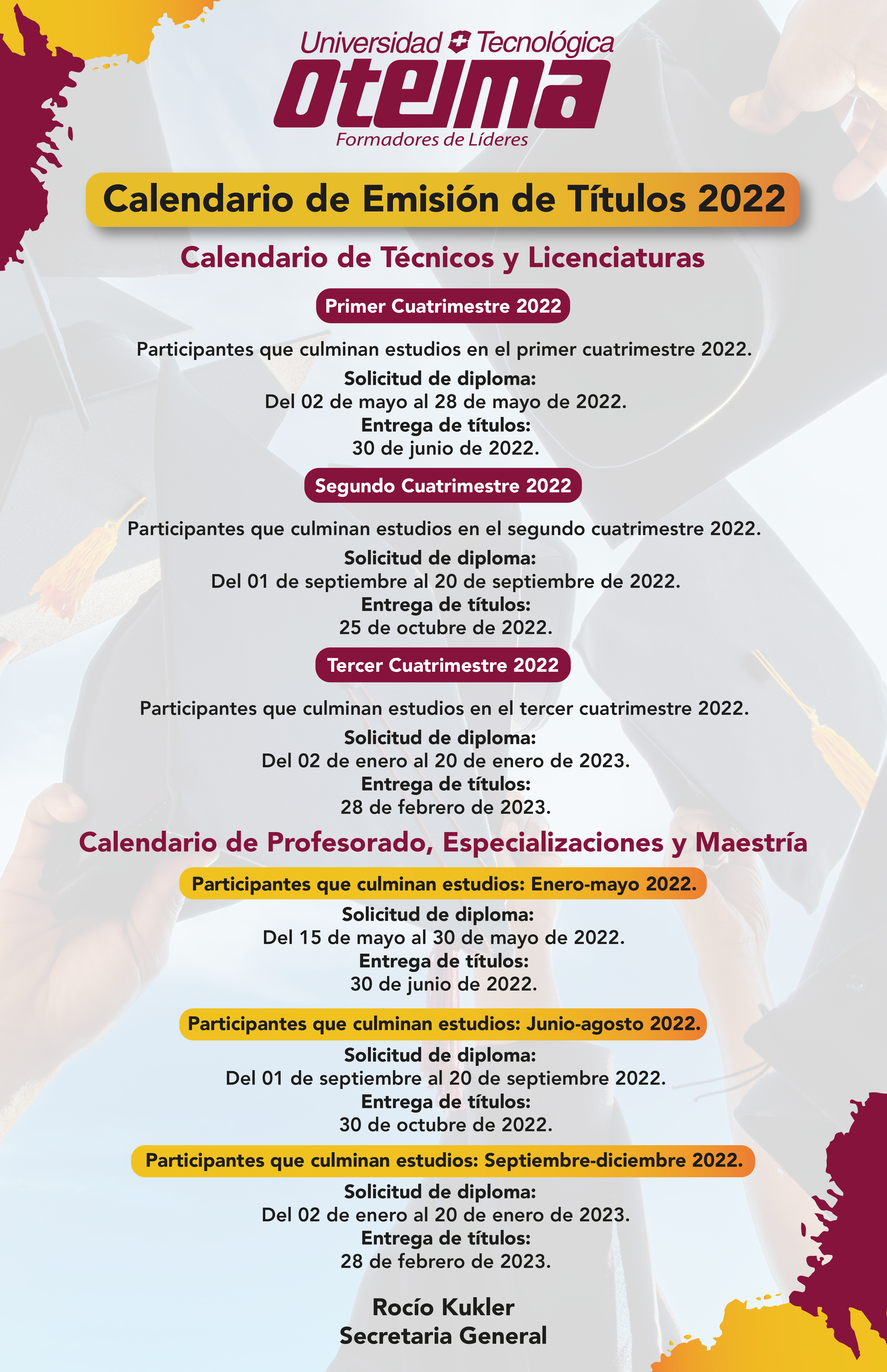 CALENDARIO DE ENTREGA DE DIPLOMAS CALENDARIO DE ENTREGA DE DIPLOMAS